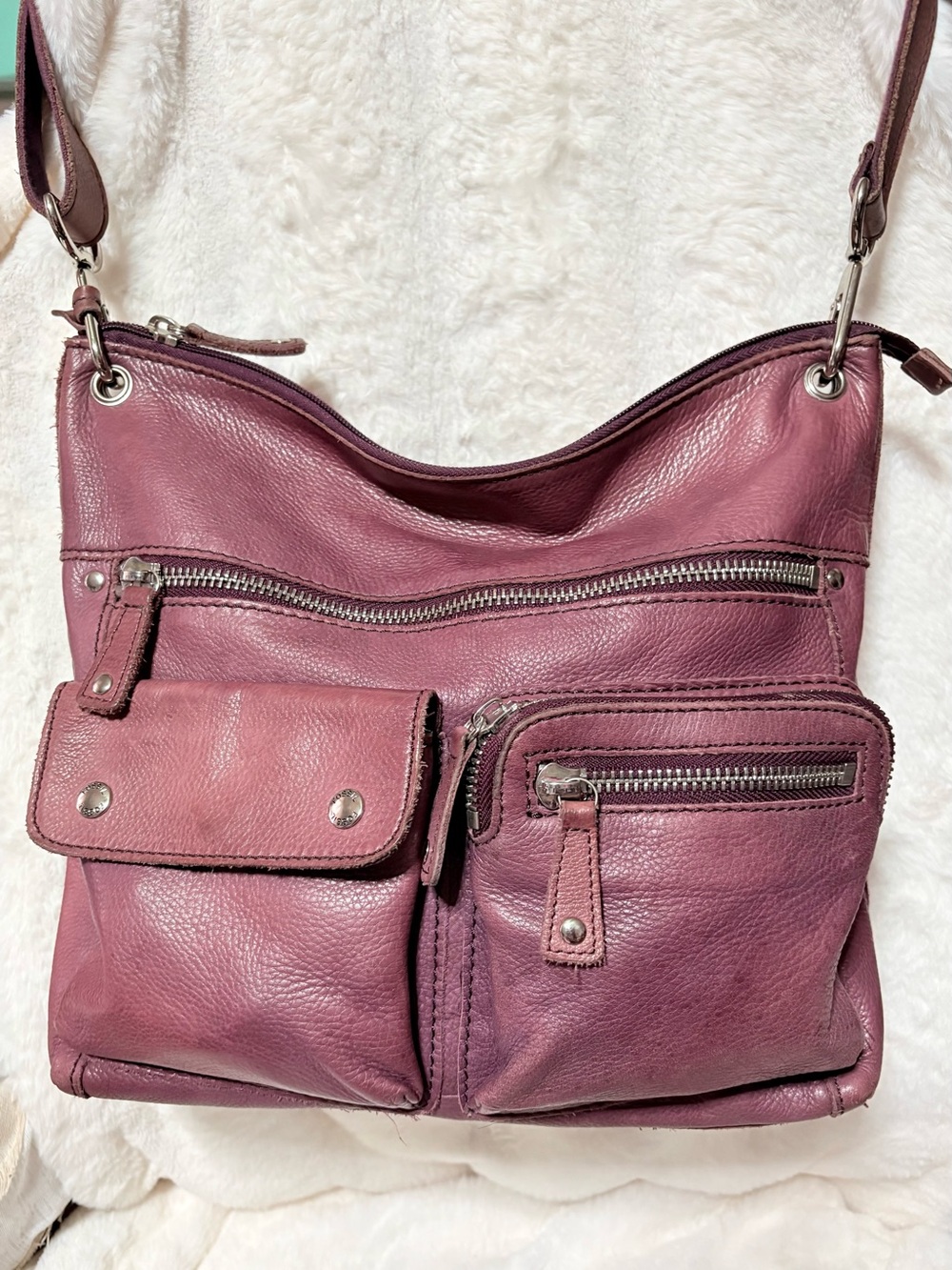 Fossil Leather Crossbody Bag in Mauve Plum